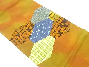 切りばめ　幾何学模様織り出し　名古屋帯